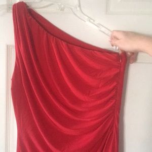 Long red one shoulder dress